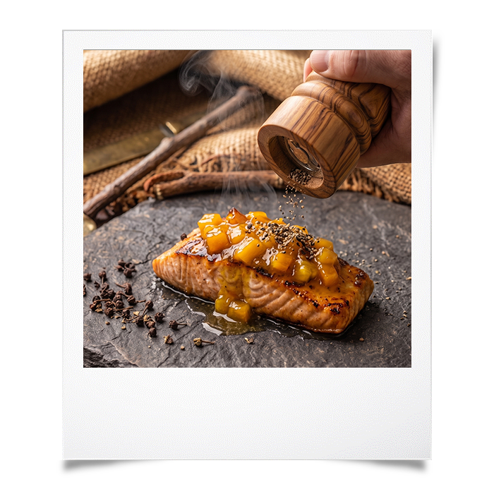 Recette de pavé de saumon rôti et mangue au poivre sauvage de Madagascar