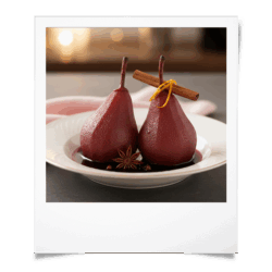 Poires pochées au vin rouge