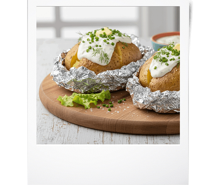 Pommes de terre en papillotes, crème ciboulette